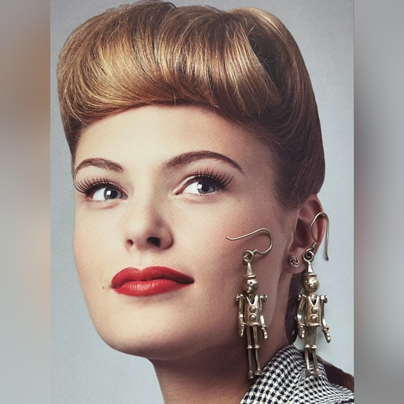 Pinocchio Vintage Articulated Sterling Silver Earnings - Picture 2 of 6